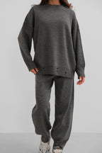 Ripped Detail Gray Knit Sweater