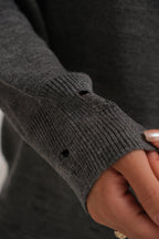 Ripped Detail Gray Knit Sweater