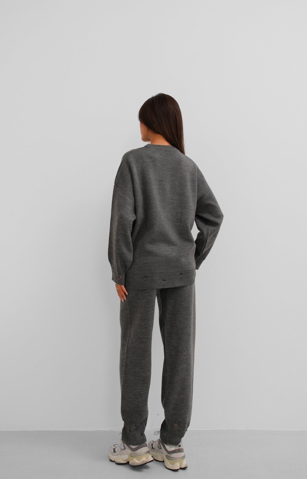 Ripped Detail Gray Knit Sweater