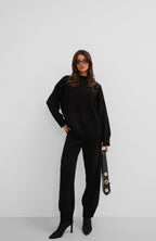 Distressed Detail Black Jogger Knit Sweatpants