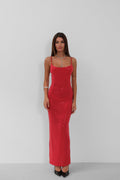 Slit Detail Strap Red Dress