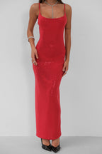 Slit Detail Strap Red Dress