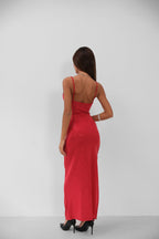 Slit Detail Strap Red Dress