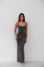 Slit Detail Strappy Silver Dress