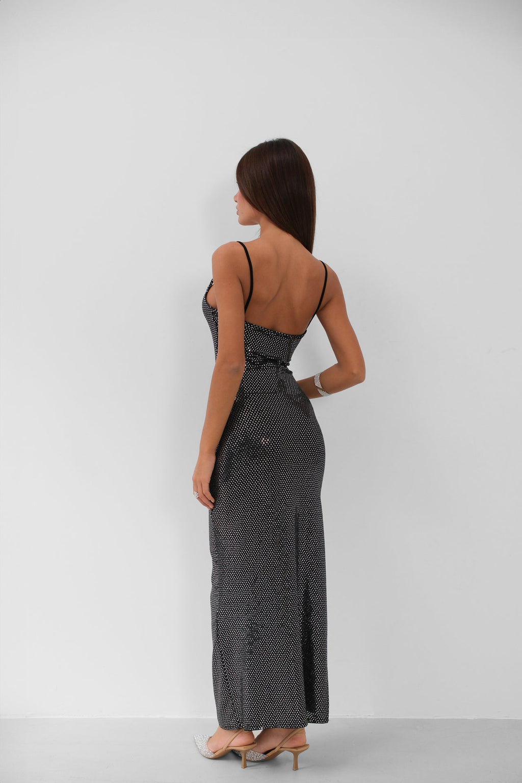 Slit Detail Strap Silver Dress