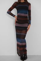 Slit Detail Printed Tulle Black Dress