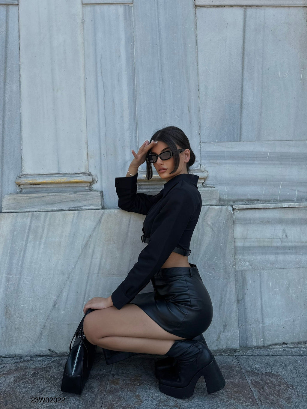 Slit Detail Leather Skirt