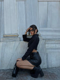 Slit Detail Leather Skirt