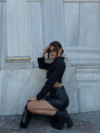Slit Detail Leather Skirt