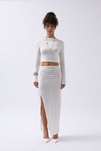 Slit Detail Maxi White Skirt