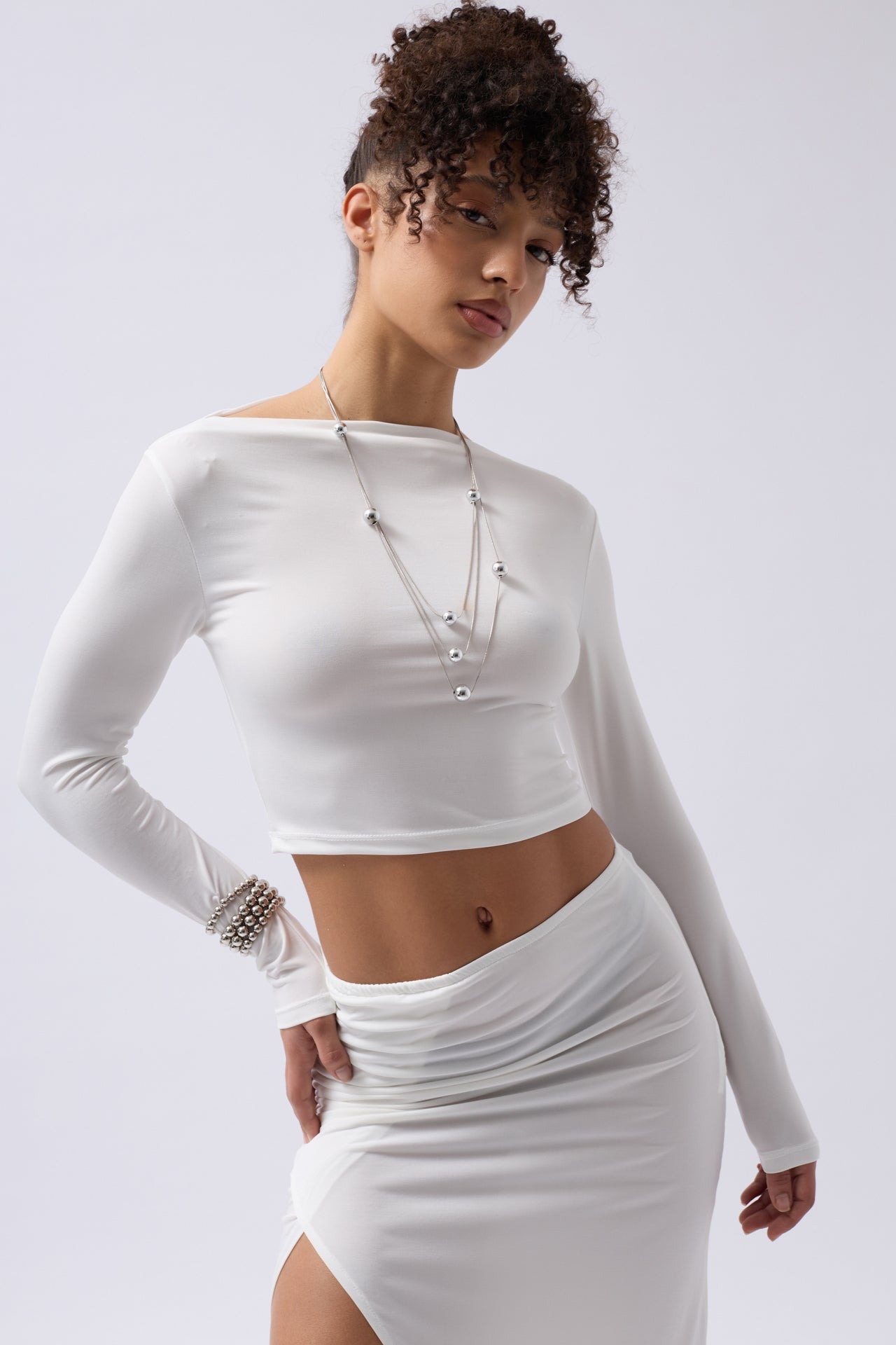 Slit Detail Maxi White Skirt