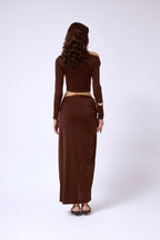 Slit Detail Maxi Brown Skirt