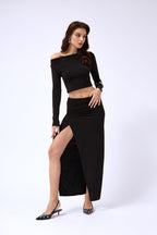Slit Detail Maxi Black Skirt