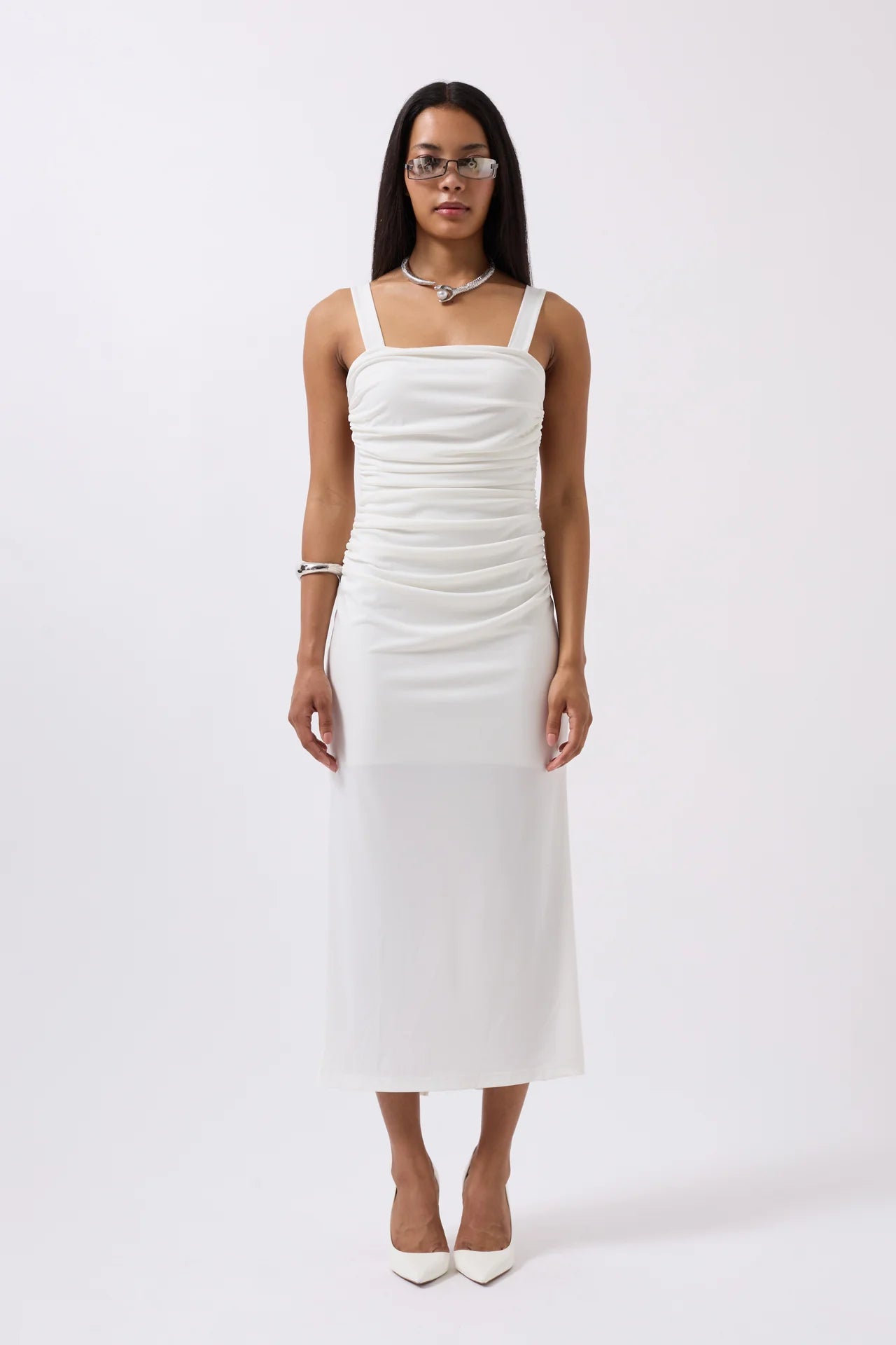 Slit Detail Backless White Dress
