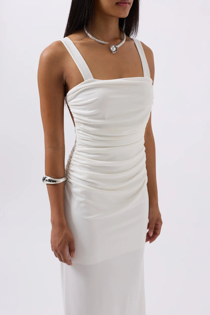 Slit Detail Backless White Dress