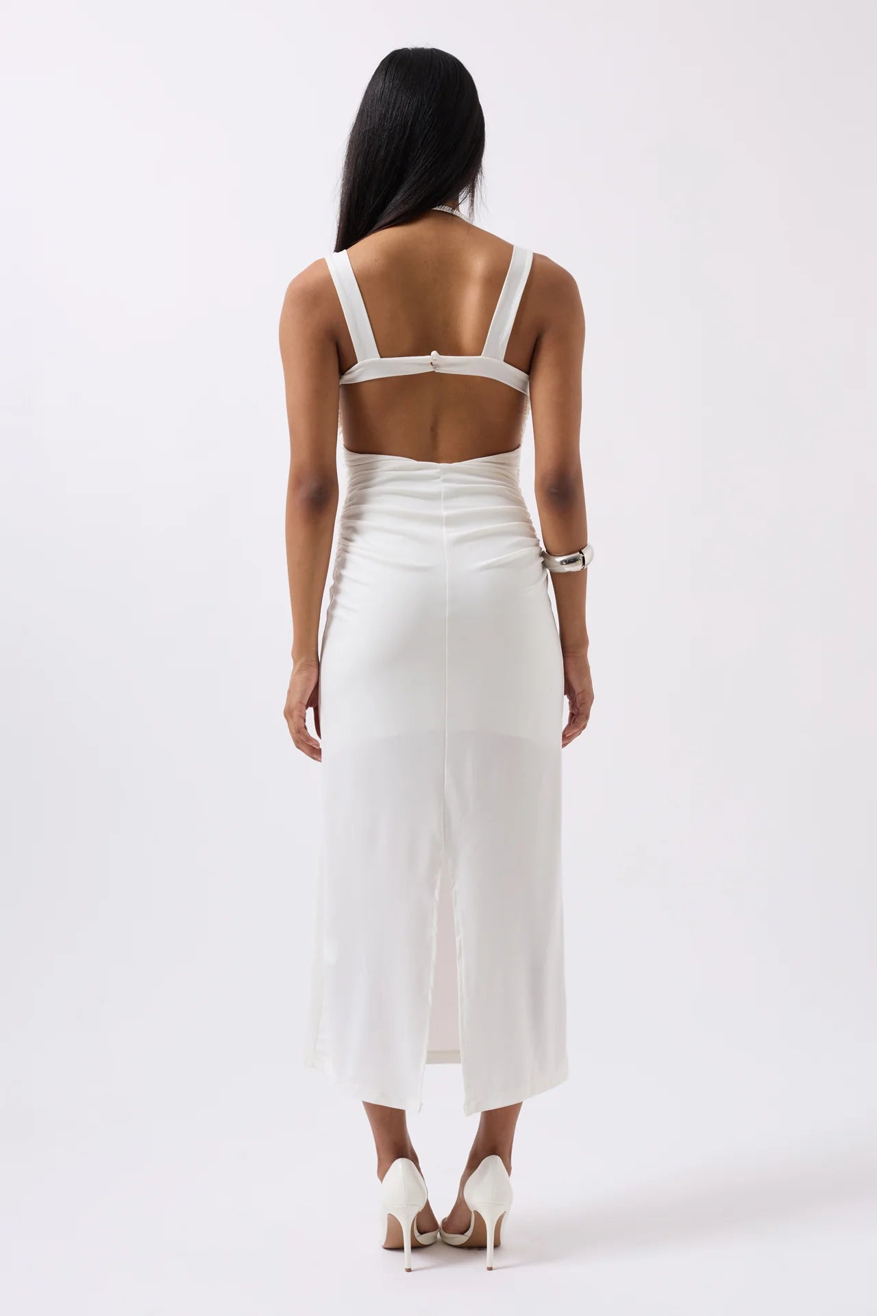 Slit Detail Backless White Dress