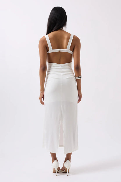 Slit Detail Backless White Dress