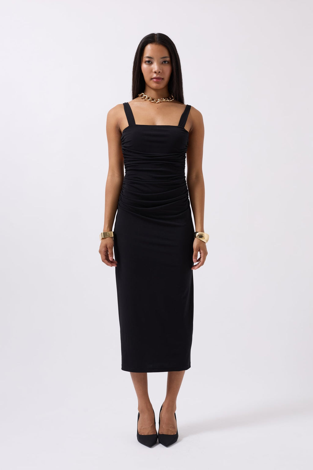 Slit Detail Back Cutout Black Dress