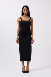 Slit Detail Backless Black Dress