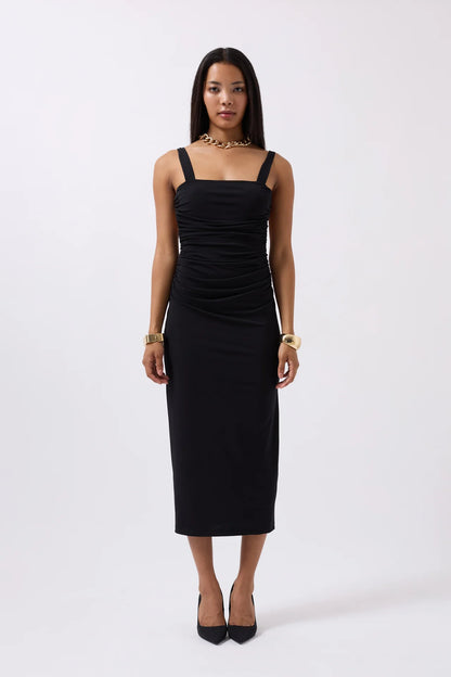 Slit Detail Backless Black Dress