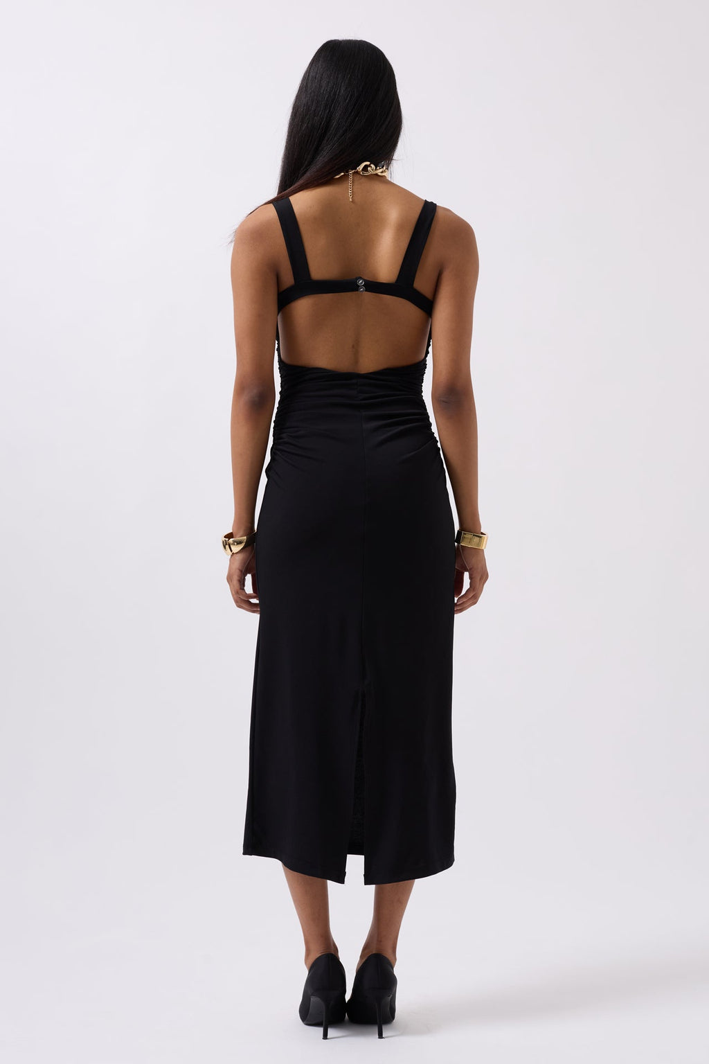 Slit Detail Back Cutout Black Dress