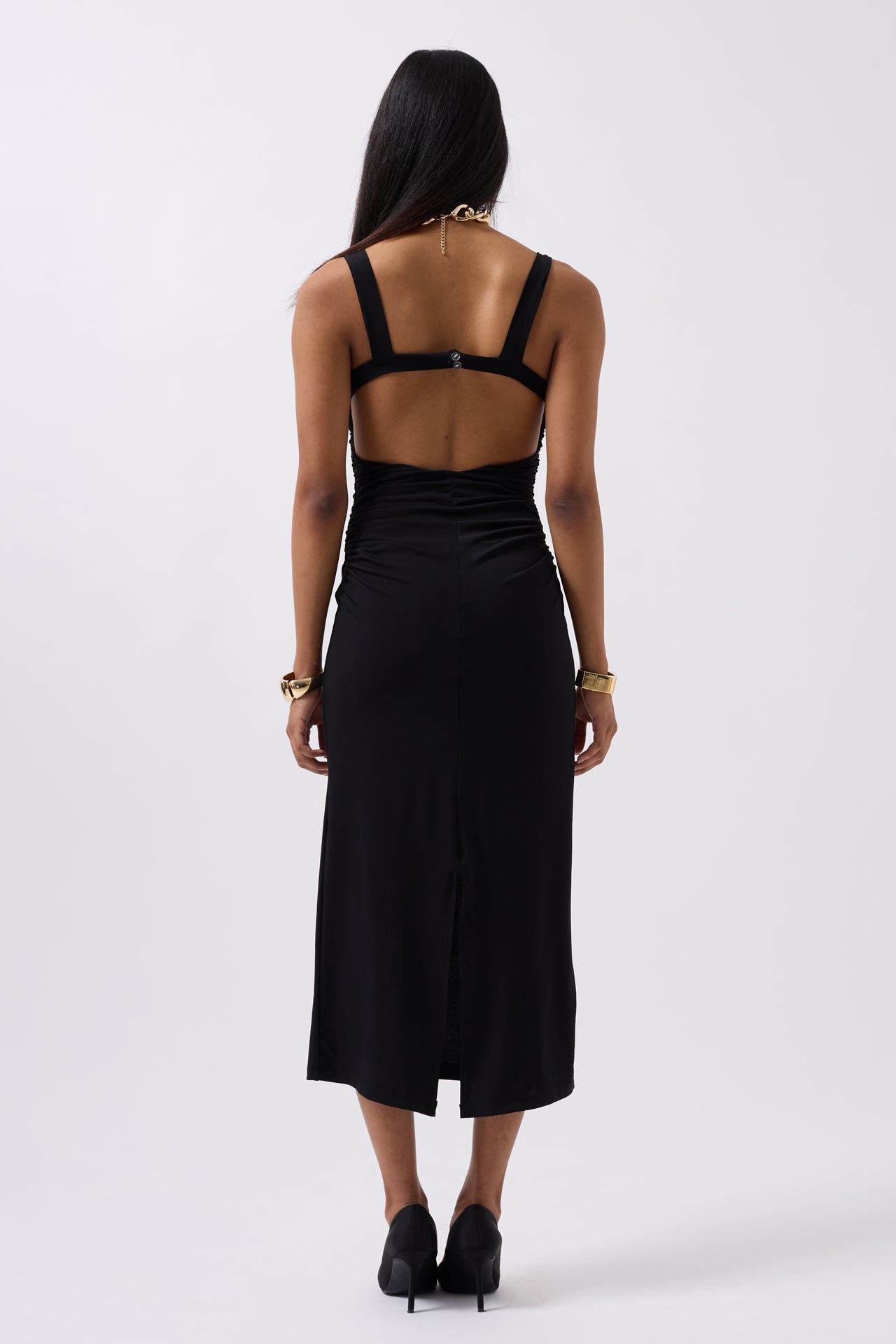 Slit Detail Back Cutout Black Dress
