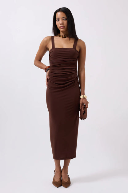 Slit Detail Backless Brown Dress