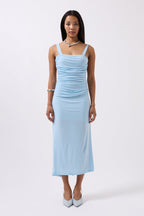 Slit Detail Back Cutout Baby Blue Dress