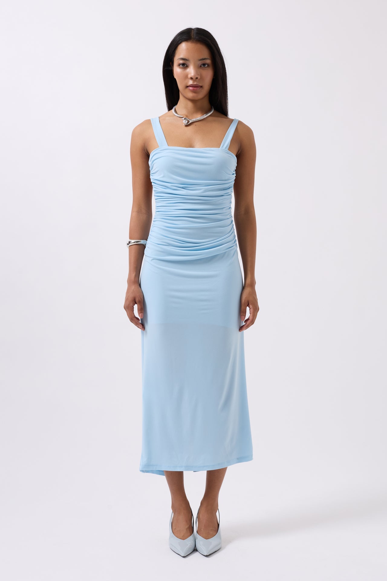 Slit Detail Back Cutout Baby Blue Dress