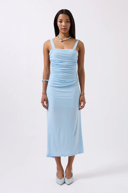 Slit Detail Backless Baby Blue Dress