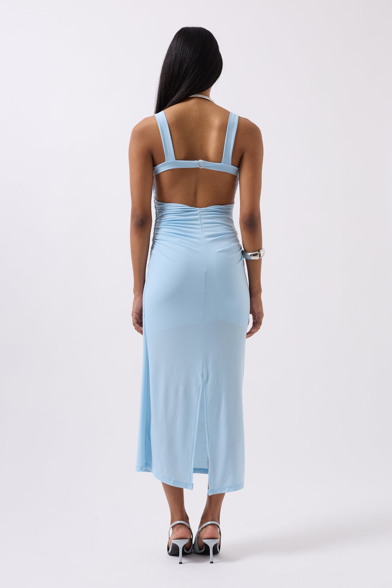 Slit Detail Back Cutout Baby Blue Dress