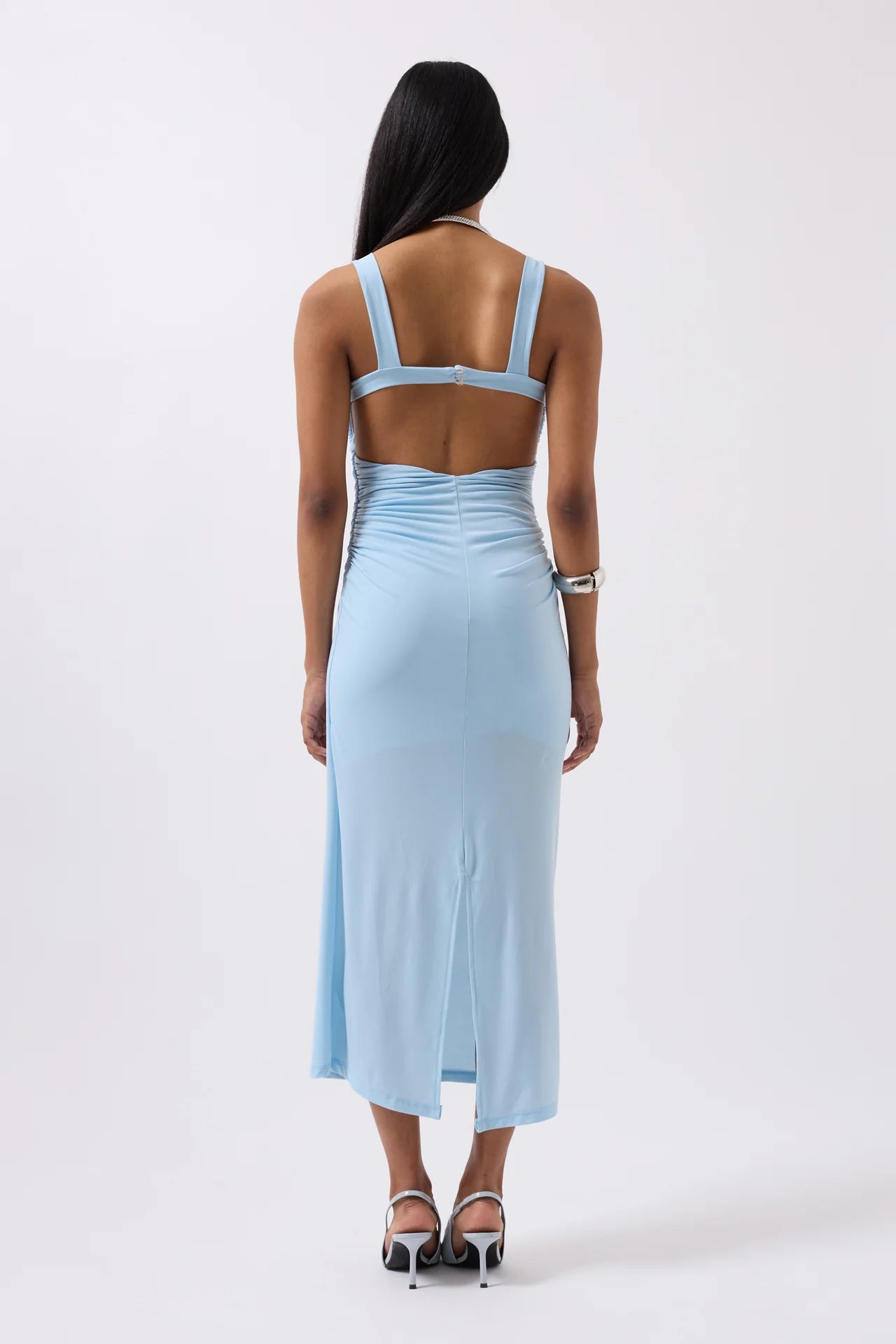 Slit Detail Backless Baby Blue Dress