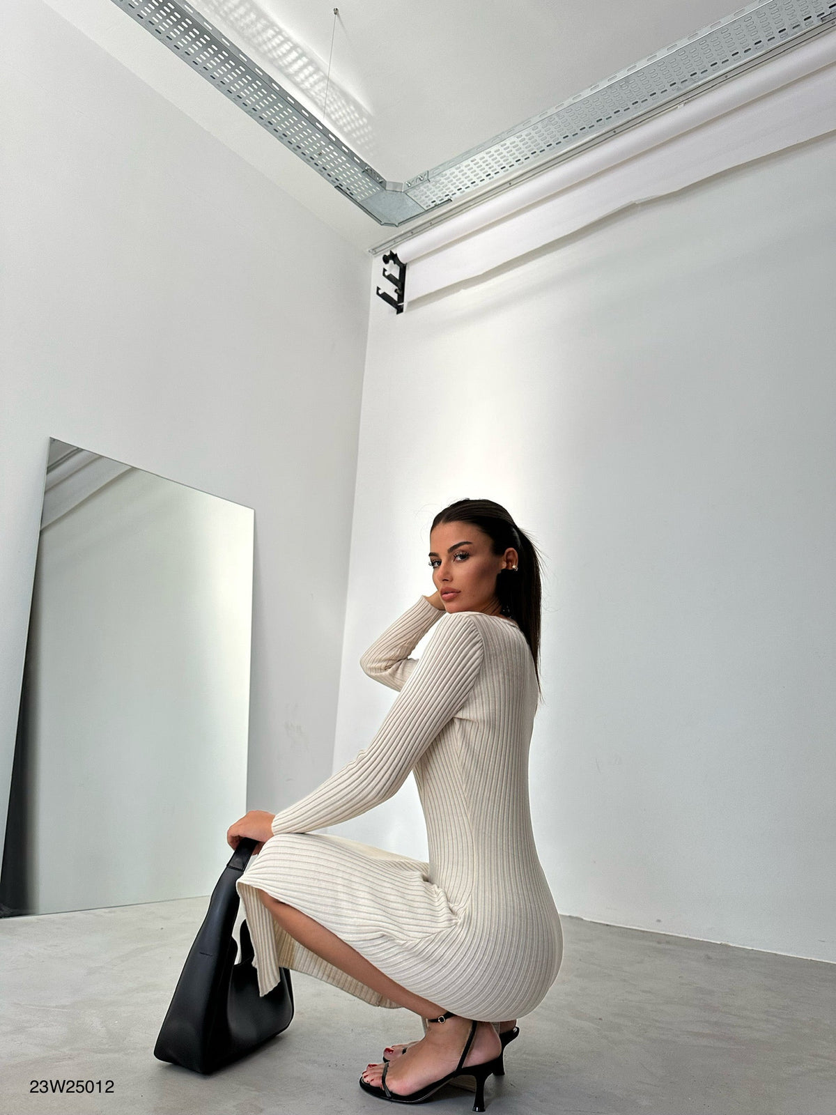 Beige Knit Dress with Slits