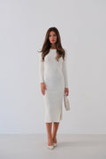 Slit Ecru Knit Dress