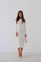 Slit Ecru Knit Dress