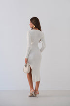 Slit Ecru Knit Dress