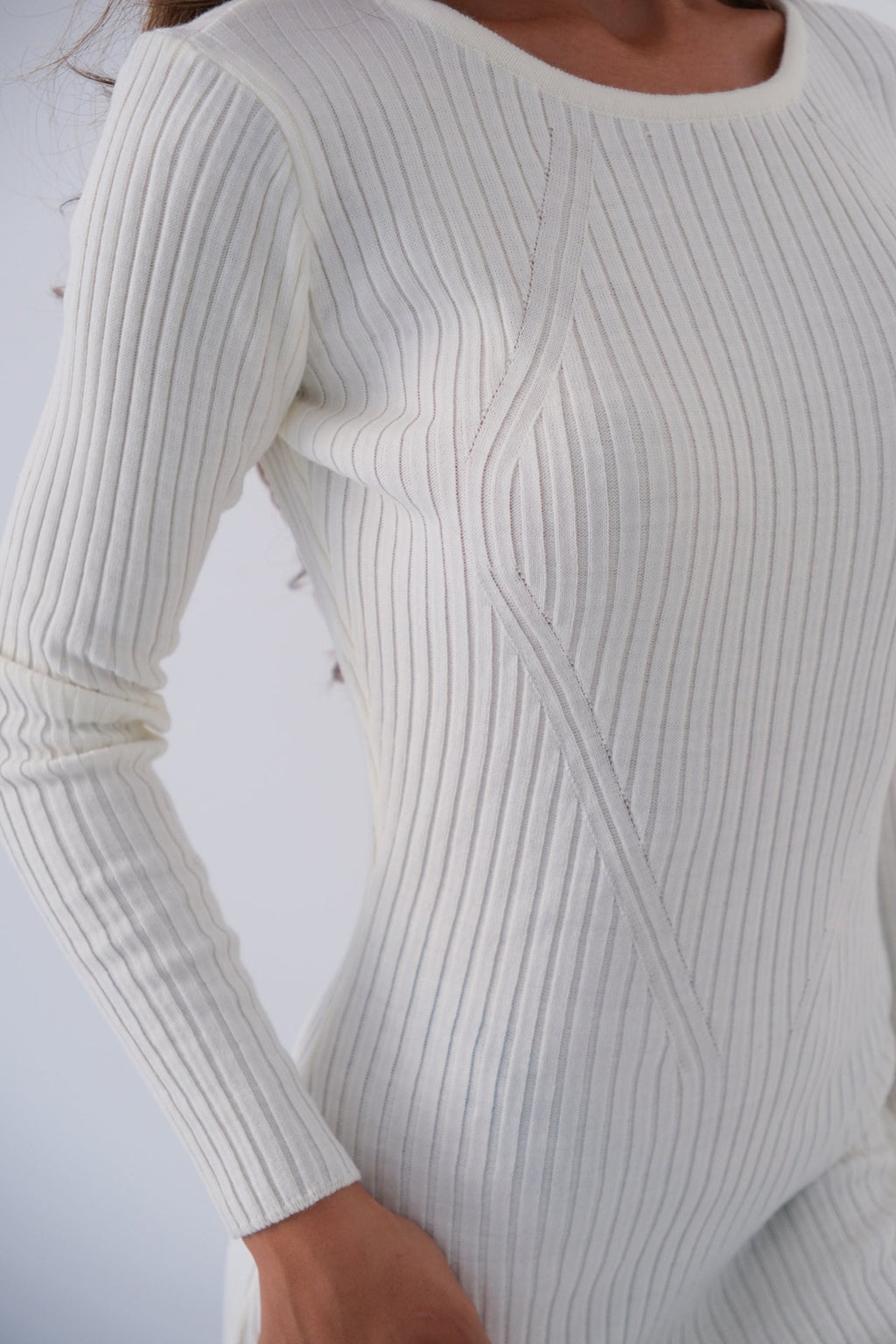 Slit Ecru Knit Dress