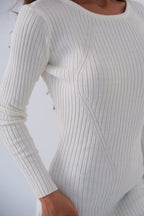 Slit Ecru Knit Dress