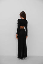 Slit Skirt and Crop Blouse Black Set