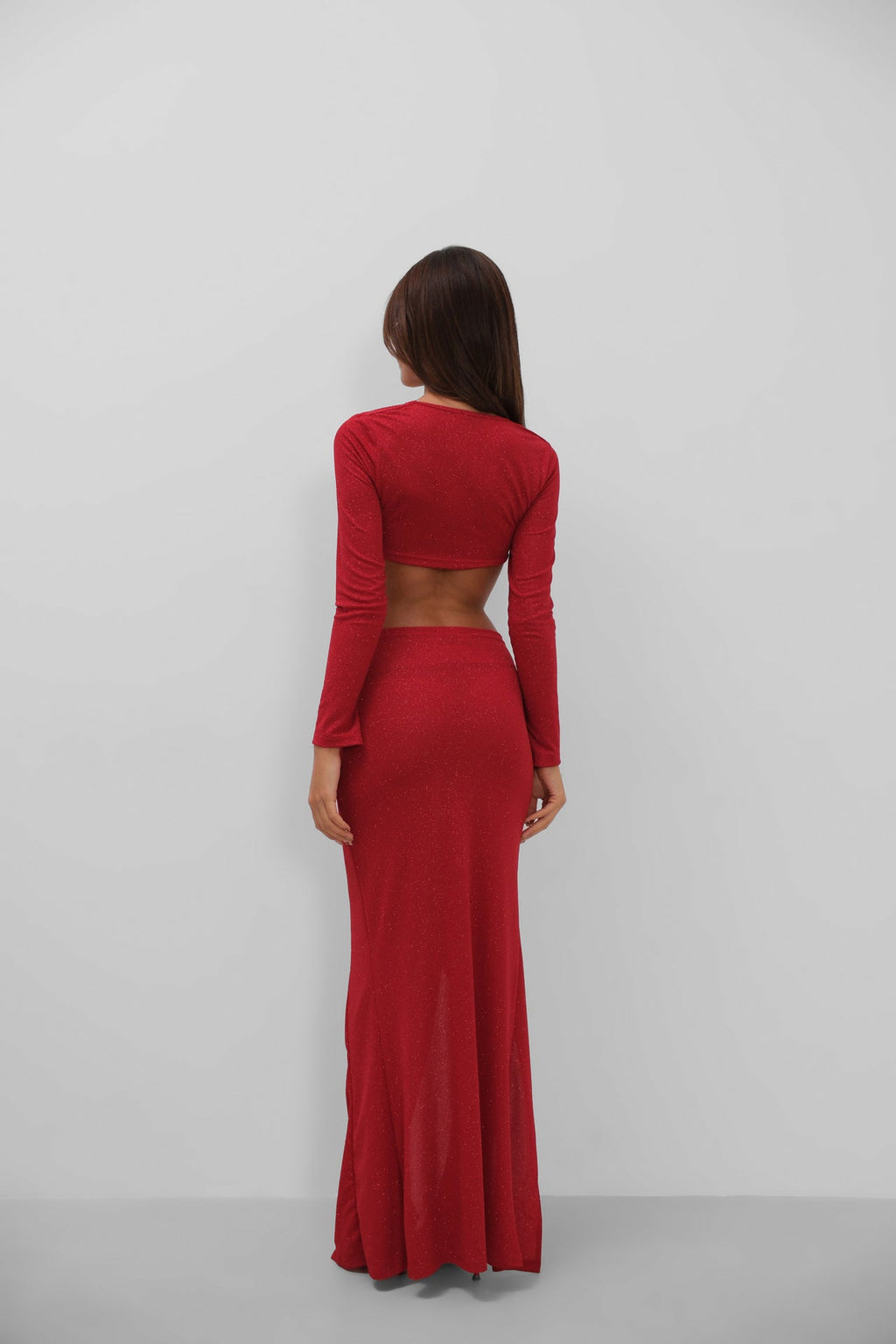 Slit Skirt And Crop Blouse Red Set