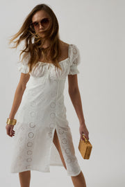 Slit White Scallop Dress