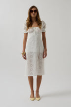 Slit Eyelet White Dress