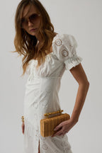 Slit Eyelet White Dress