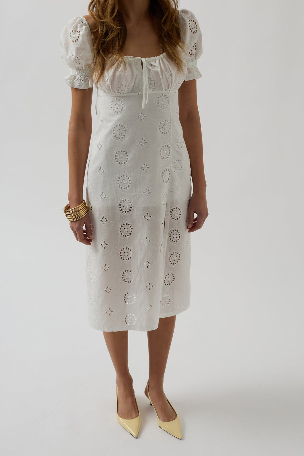 Slit Eyelet White Dress