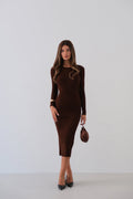 Slit Brown Knit Dress