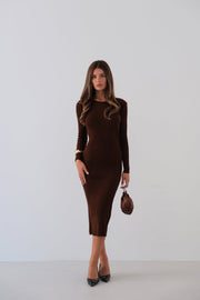 Slit Brown Knit Dress