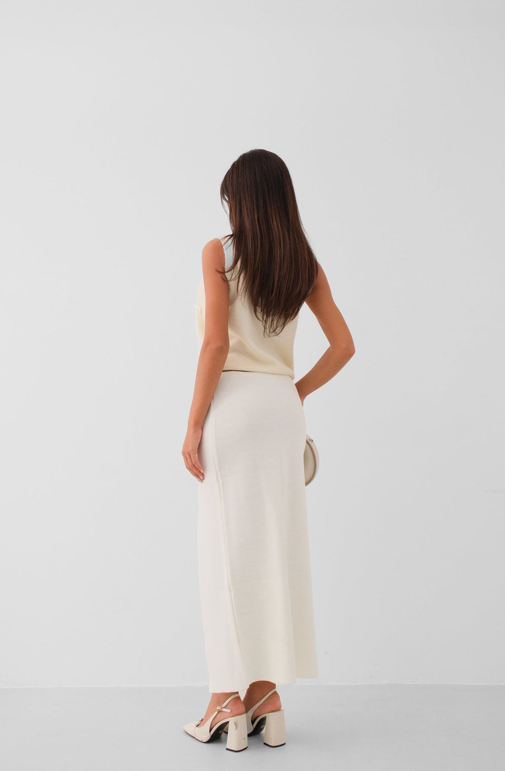 Slit Midi Length Ecru Skirt