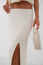 Slit Midi Length Ecru Skirt