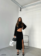 Slit Midi Length Black Skirt