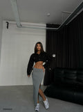 Slit Midi Length Gray Skirt